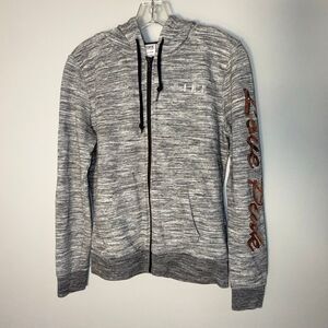 PINK Victoria’s Secret Sequin Star Zip Hoodie Women’s Small Gray Marled Full Zip